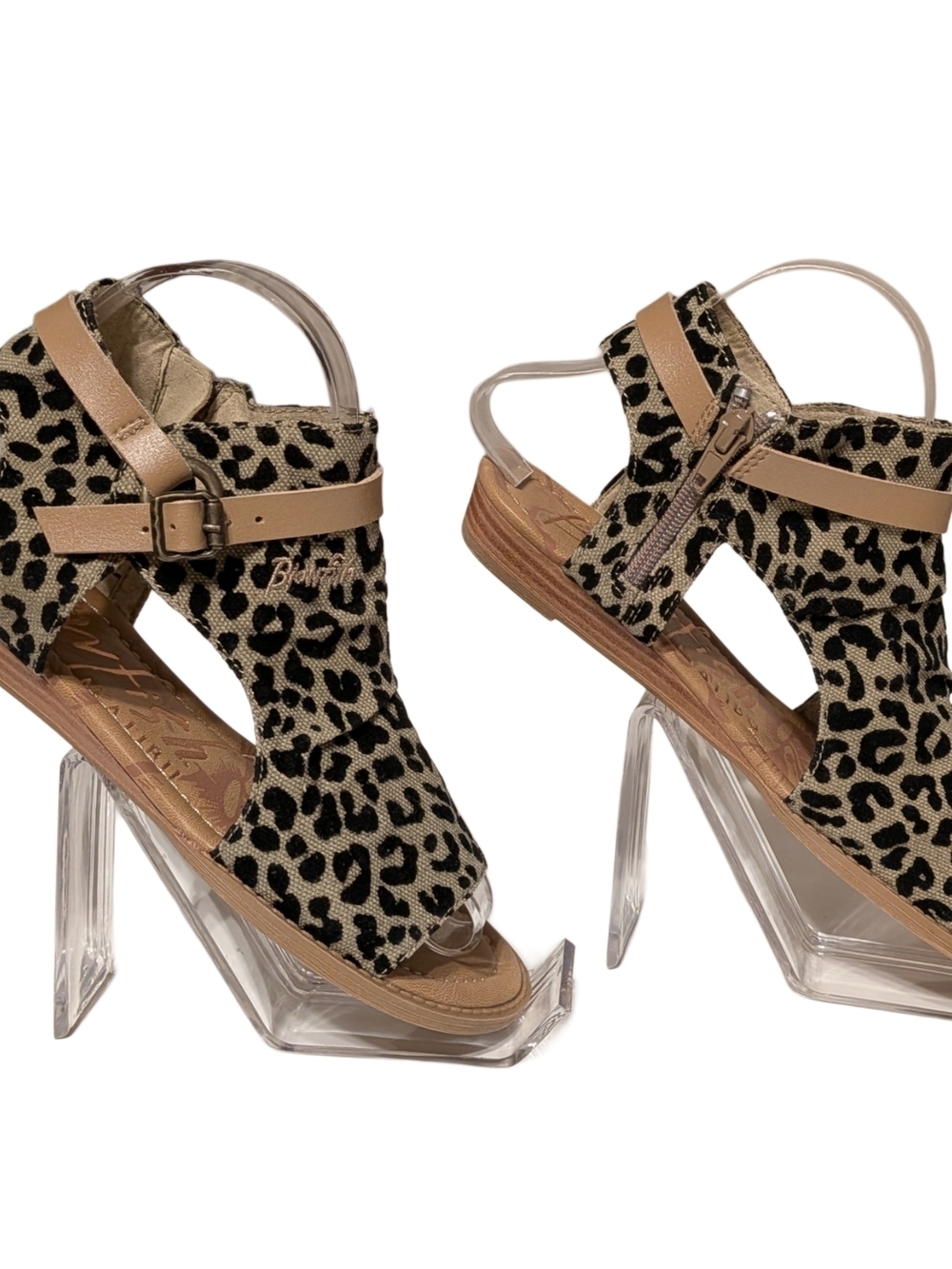 Leopard Print Open-Toe Heels with Beige Straps